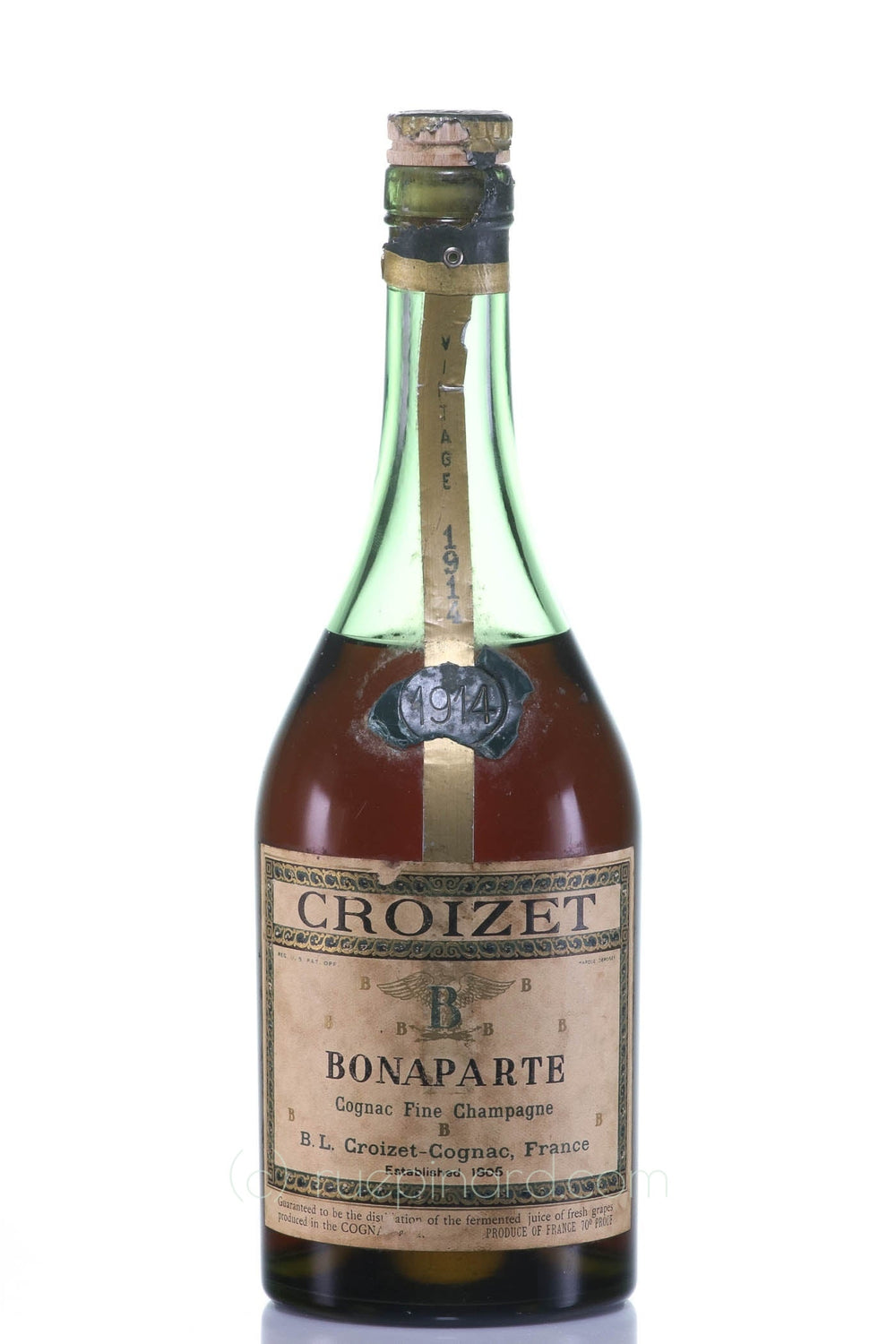 Croizet B. Léon Bonaparte Fine Champagne Cognac, Green Wax Button Over Ribbon c.1910 - Rue Pinard