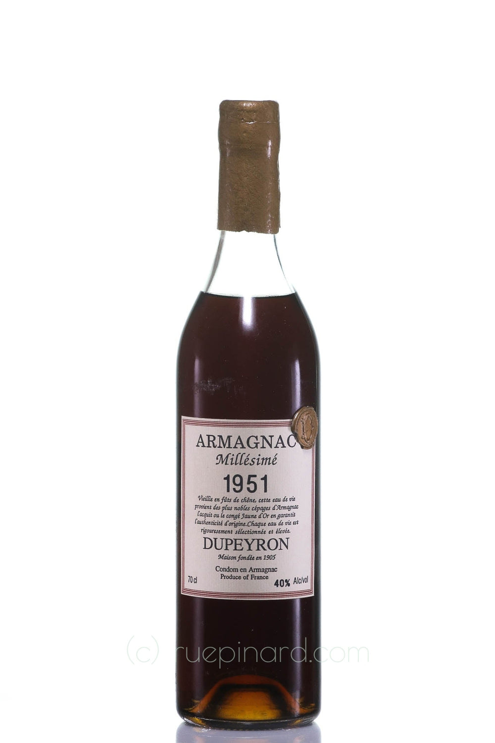 Ténareze Ryst-Dupeyron Armagnac 1951 (Waxbutton with D; Bottle no. 6765) in Original Wooden Box - Rue Pinard