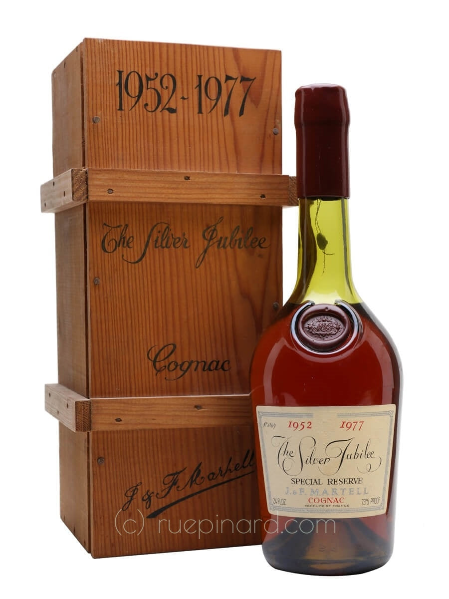 Martell Silver Jubilee Cognac 1952-1977 Special Reserve Bottle No. 939 Commemorative Wax Seal Distinctive Wooden Box - Rue Pinard