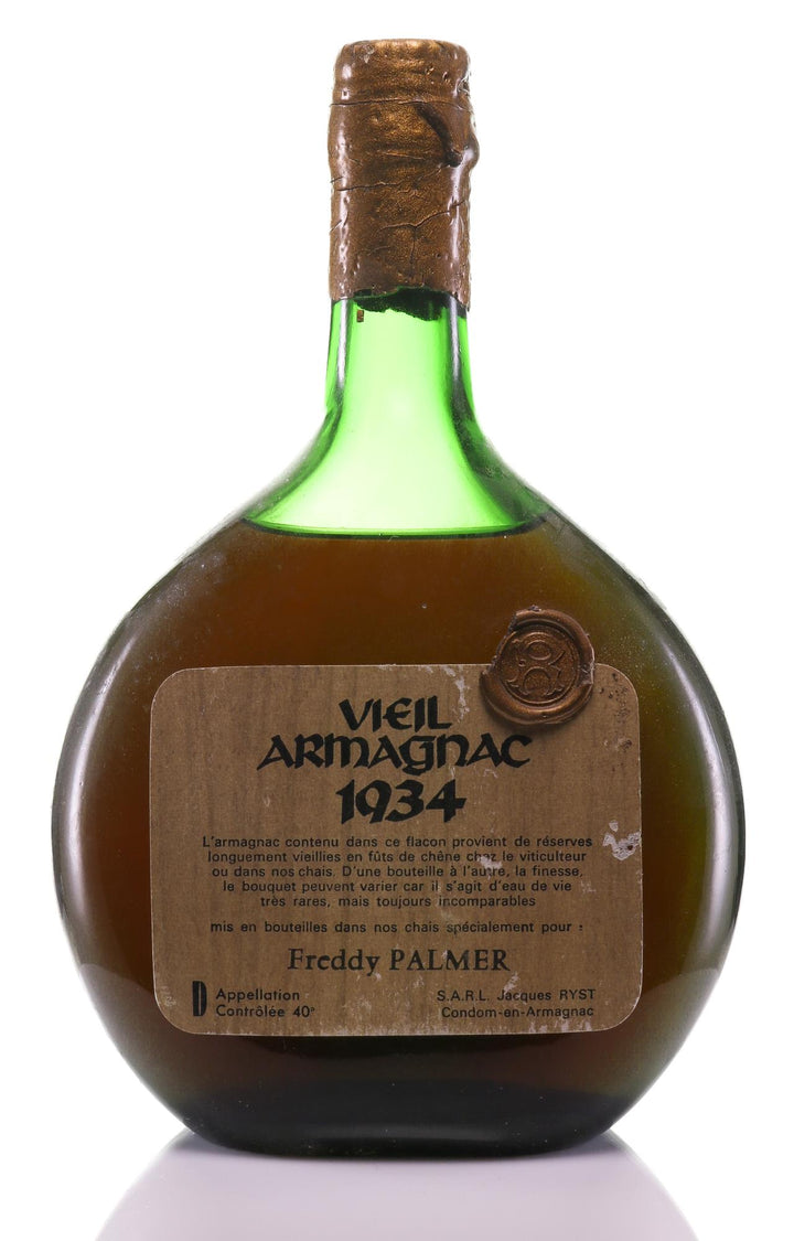 1934 Ryst Vieil Armagnac, Wax-Sealed "R" Insignia, Freddy Palmer Rare Vintage Collectors Series - Rue Pinard