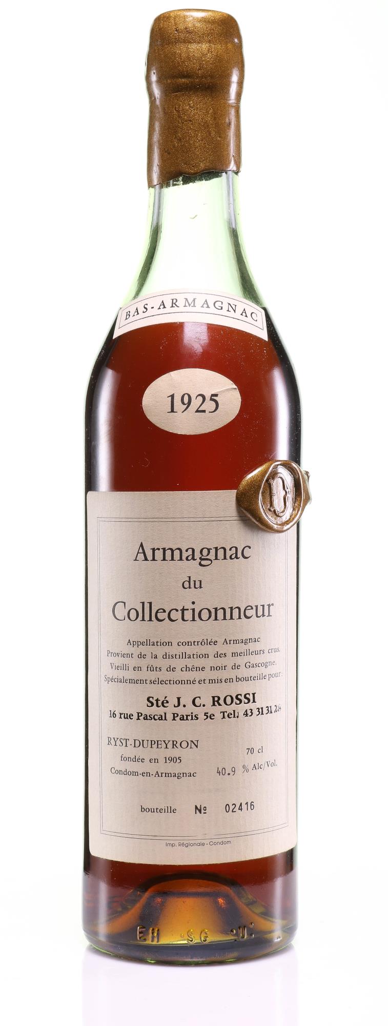 Ryst-Dupeyron 1925 Bas-Armagnac du Collectionneur Waxbutton with "D", #02416 - Rue Pinard