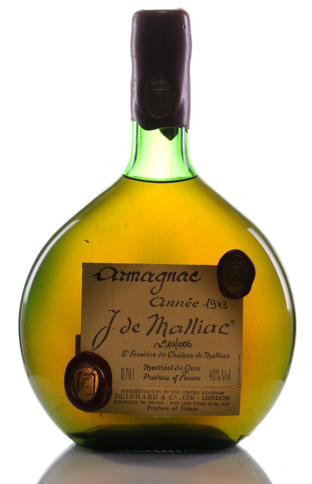 Armagnac Malliac Deinhard Slip Label 1943, Bottle No. 10/024 - Rue Pinard