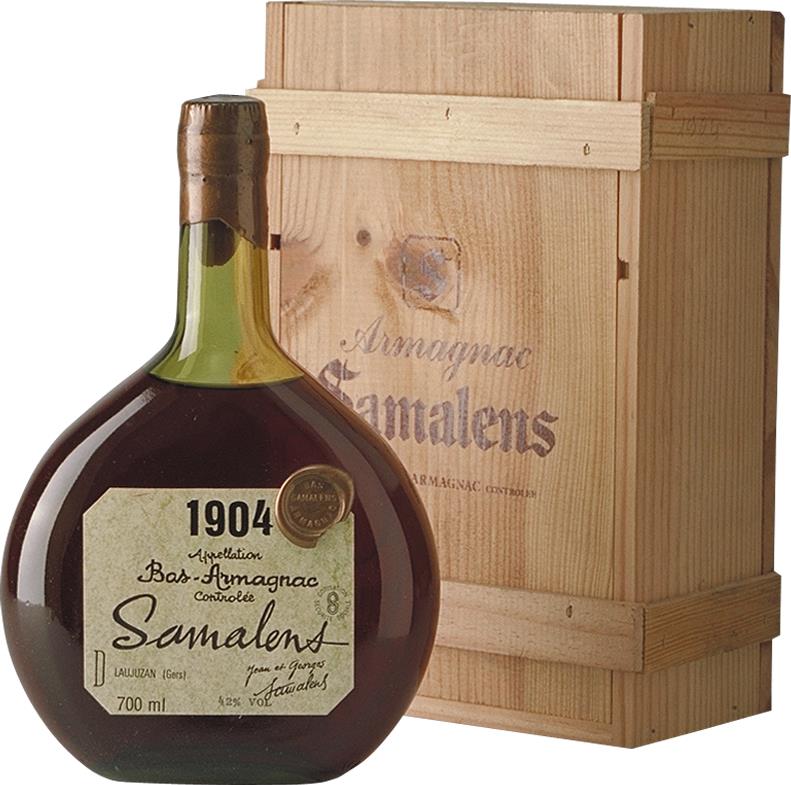 1904 Samalens Armagnac from Bas-Armagnac, Wax Button & Wood Case - Rue Pinard