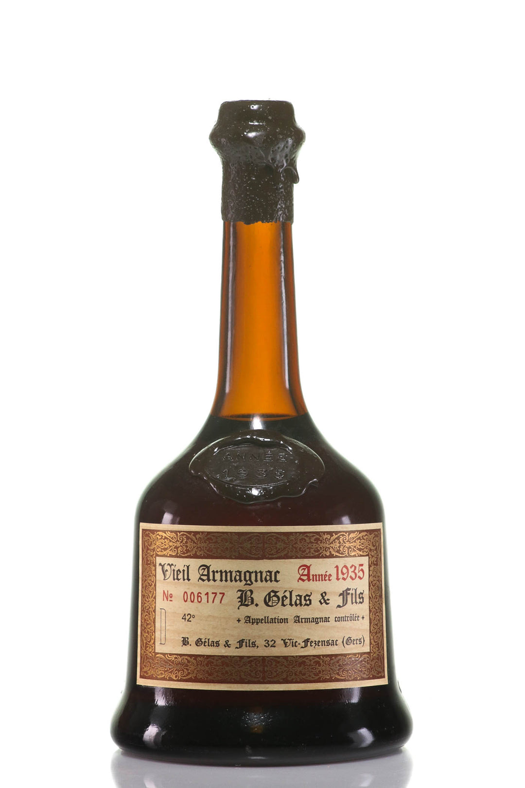 Gelas & Fils B. 1935 Armagnac Bas Vieil Bottle No. 006177 - Rue Pinard