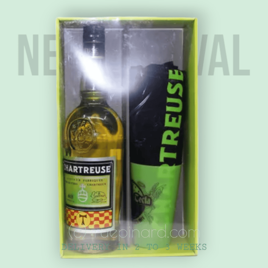 COFFRET CHARTREUSE "LA TAU" Mise 2022, 44% ABV, 70 cl, Includes bottle, tee shirt, and plastic glass - Rue Pinard